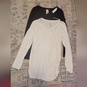 NWT SET 1 Black & 1 White V Neck Long Sleeve Maternity Top Size S
